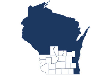 map of Wisconsin with HMO Network counties highlighted