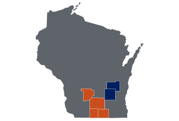 map of Wisconsin Counties with Dean Focus Network