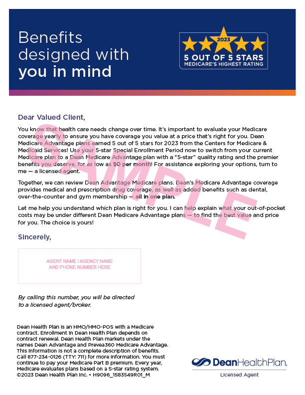 Dean 5-star agent co-branded letter sample image