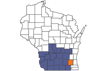 map of wisconsin counties with Waukesha county highlighted