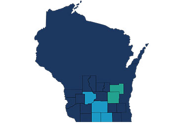 map of Wisconsin with Focus Network counties highlighted